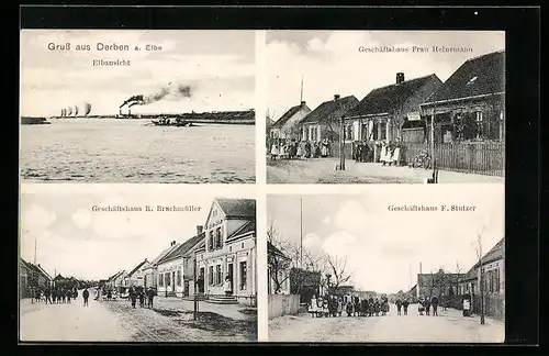 AK Derben a. Elbe, Geschäftshaus Frau Heinemann, Geschäftshaus R. Bruchmüller, Geschäftshaus F. Stutzer