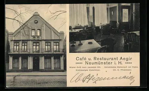 AK Neumünster i. H., Cafe und Restaurant Aegir, Innenansicht