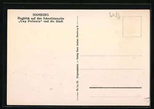 AK Hamburg, Passagierschiff Cap Polonio und die Stadt, Fliegeraufnahme