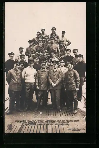 AK Frachttauchboot Deutschland, Kapitän König mit Mannschaft und Offizieren, U-Boot