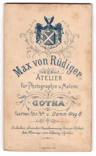 Fotografie Max von Rüdiger, Gotha, Wappen über der Anschrift des Fotografen