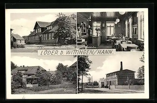 AK Lüder b. Wittingen, Mielmann`s Gasthaus, Inh. Frdr. Grote, Gaststube, Garten