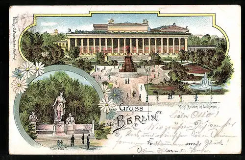 Lithographie Berlin, Königl. Museum im Lustgarten, Denkmal Albrecht II.