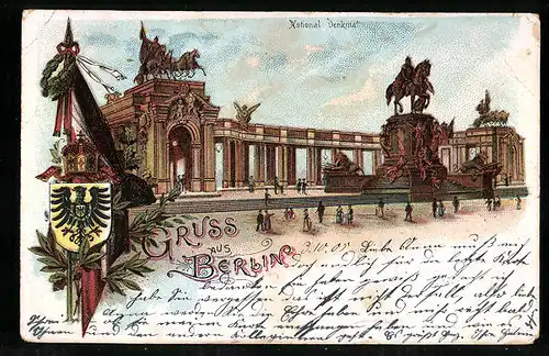 Lithographie Berlin, National Denkmal, Wappen