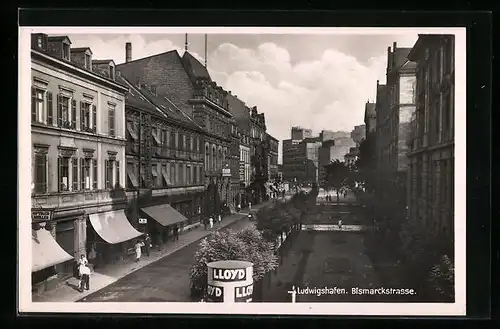 AK Ludwigshafen, Blick in die Bismarckstrasse