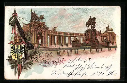 Lithographie Berlin, National Denkmal, Wappen