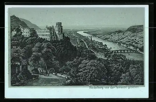 Mondschein-Lithographie Heidelberg, Ortsansicht von der Terrasse aus