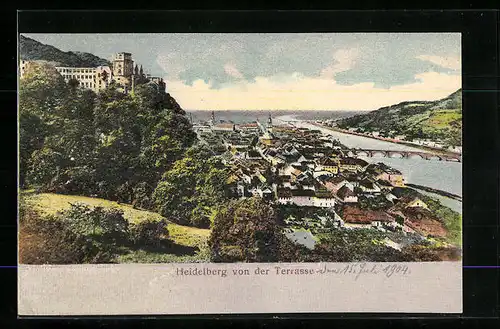 Relief-AK Heidelberg, Ortsansicht von der Terrasse aus
