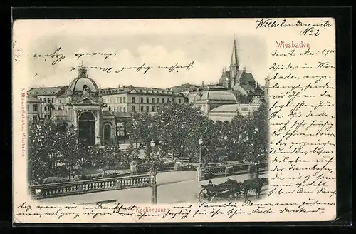 Relief-AK Wiesbaden, Partie am Kochbrunnen