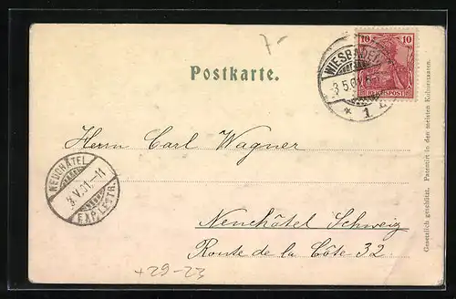 Relief-AK Wiesbaden, Partie am Kochbrunnen