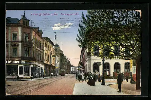 AK Ludwigshafen a. Rh., Blick in die Ludwigsstrasse, Strassenbahn