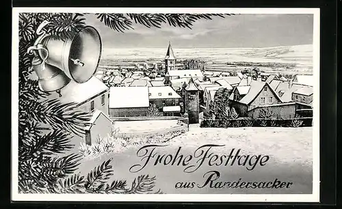 AK Randersacker, Verschneites Panorama des Ortes