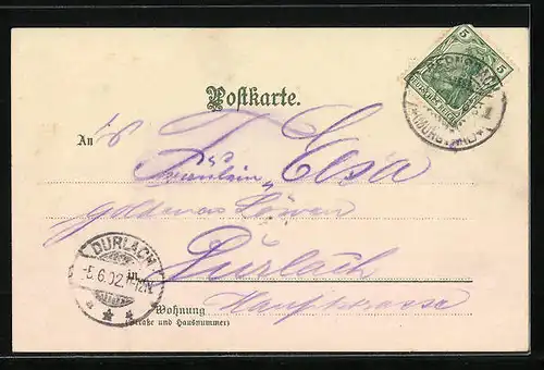 Lithographie Gernsbach i. Murgthal, Kirche, Uferpartie mit Brücke