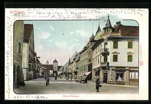 AK Villingen, Obere Strasse mit Spaziergängern