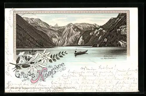 Lithographie Königsee, Panorama vom Malerwinkel aus