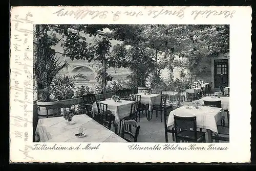 AK Trittenheim / Mosel, Terrasse von Clüsseraths Hotel zur Krone