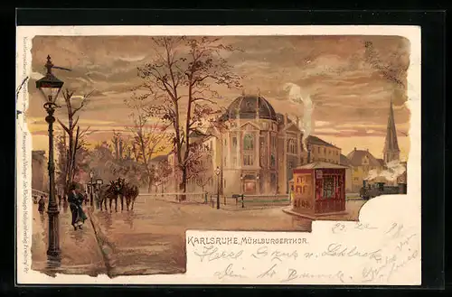 Lithographie Karlsruhe, Abendstimmung am Mühlburgerthor