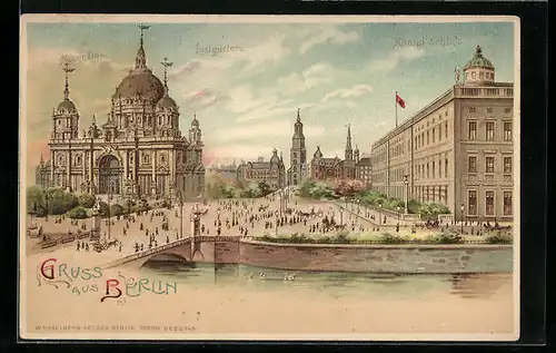 Lithographie Berlin, Lustgarten, Königliches Schloss u. Neuer Dom