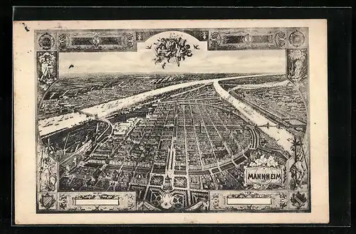 AK Mannheim, Stadt aus der Vogelschau