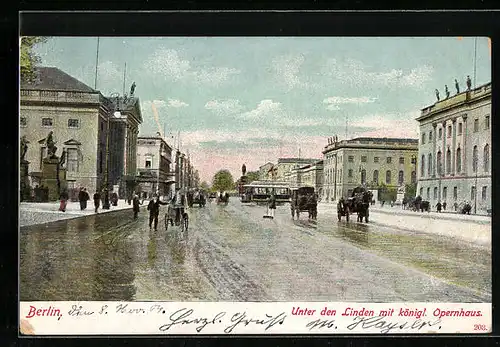 AK Berlin, Unter den Linden mit königlichem Opernhaus