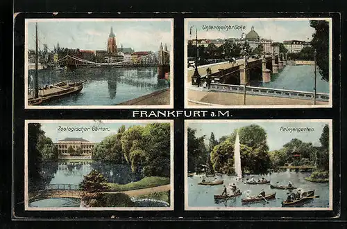 AK Frankfurt a. M., Untermainbrücke, Palmengarten, Zoologischer Garten