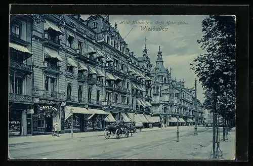 AK Wiesbaden, Hotel Metropole und Café Hohenzollern