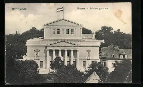 AK Darmstadt, Theater vom Schloss gesehen