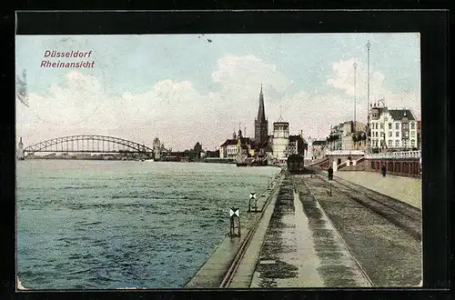 AK Düsseldorf, Rheinansicht mit Kirche