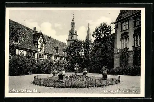 AK Erbach i. Odenwald, Schlosshof und Kirchturm