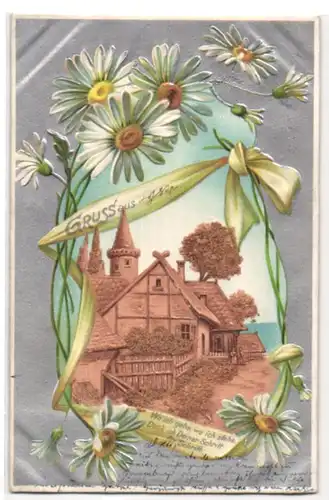 Kork-AK Häuser in einem Dorf, Margeriten