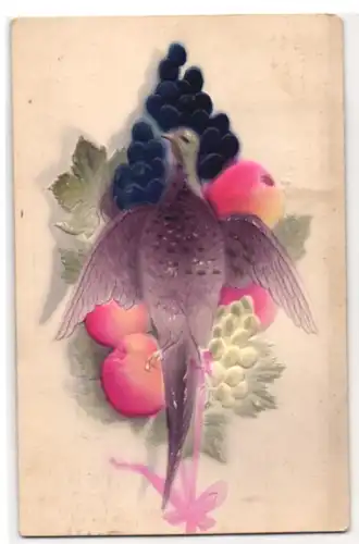 Präge-Airbrush-AK Stilleben mit Obst und Fasan