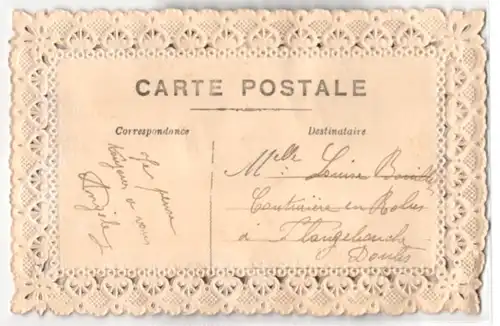 Oblaten-AK 1er Avril, Fisch mit rosa Schleife, Rose