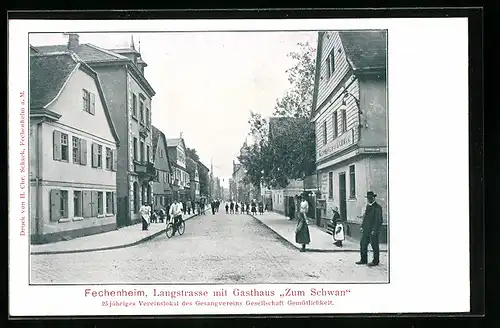 AK Frankfurt-Fechenheim, Langstrasse mit Gasthaus zum Schwan