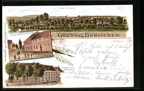 Lithographie Badeleben, Gasthof zur Friedenseiche, Ortsansicht