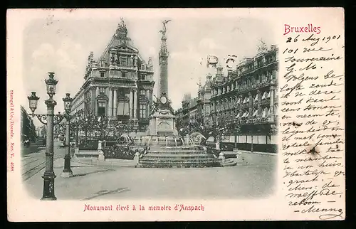 Relief-AK Brüssel / Bruxelles, Monument eleve a la memoire d`Anspach
