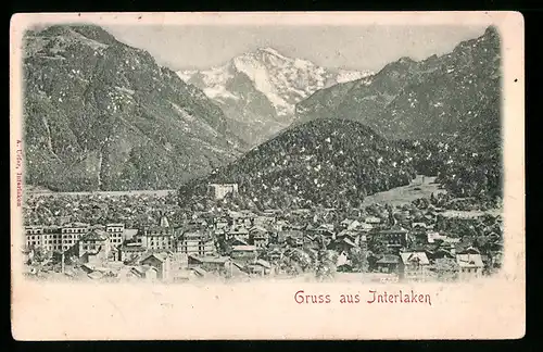 Relief-AK Interlaken, Teilansicht mit Blick zur Jungfrau