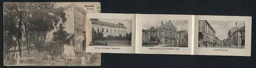 Leporello-AK Kisvárda, Varrom, Izr. templom, Piacrészlet, Synagoge