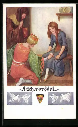 Künstler-AK Deutscher Schulverein Nr. 564: Aschenbrödel, Der Prinz mit dem Schuh