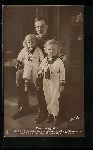 AK Ernst August Herzog von Braunschweig mit Erbprinz Ernst August und Prinz Georg Wilhelm