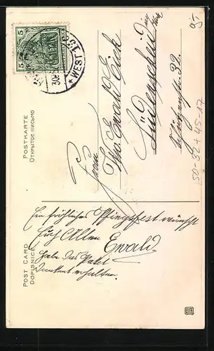 Passepartout-AK Frühlingslandschaft, Maikäfer auf Rollschuhen