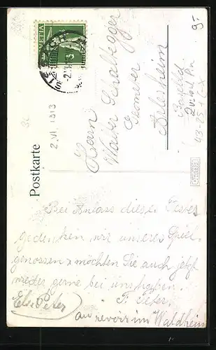 AK Sissach, Basellandschaftliches Kantonal-Gesangsfest 1913, Singendes Paar vor dem Ort, Festpostkarte