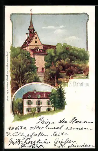Künstler-AK St. Chrischona, Kirche, Friedau