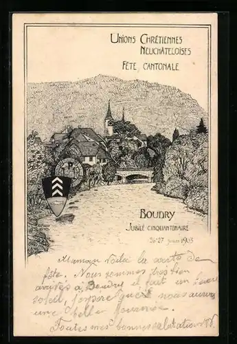 Künstler-AK Boudry, Fete Cantonale, Jubile Cinquantenaire 1903