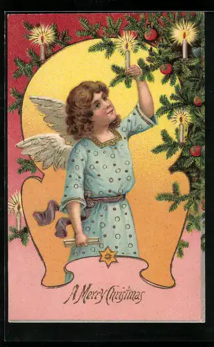 AK Weihnachtsengel mit Kerze am Tannenbaum