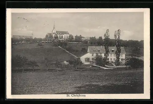 AK St. Chrischona, Ortspartie mit Kirche