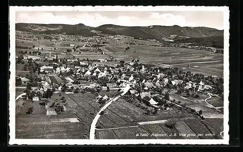 AK Miécourt, Fliegeraufnahme des Ortes