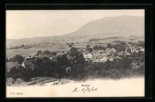 AK Gorgier, Ortsansicht mit Fernblick aus der Vogelschau