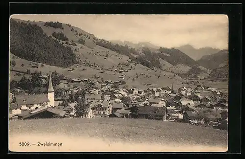 AK Zweisimmen, Ortsansicht mit Kirche