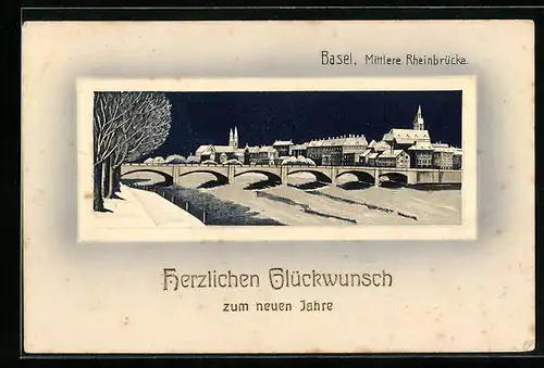 AK Basel, Blick auf die Mittlere Rheinbrücke