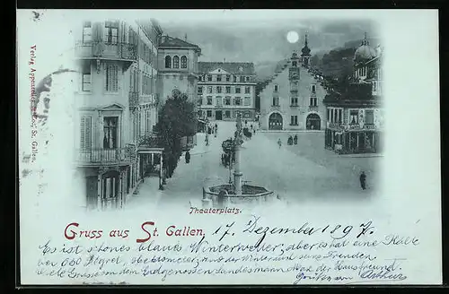 Mondschein-AK St. Gallen, Partie am Theaterplatz